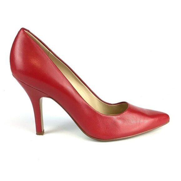 NINE WEST LEATHER RED HIGH HEEL PUMPS SHOES - Picture 1 of 11